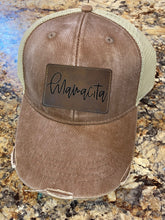 Load image into Gallery viewer, Brown and Gold MAMACITA Distressed Mesh-back Trucker Cap With Custom Patches