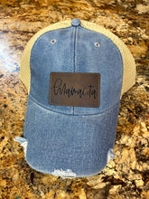 Load image into Gallery viewer, Brown and Gold MAMACITA Distressed Mesh-back Trucker Cap With Custom Patches